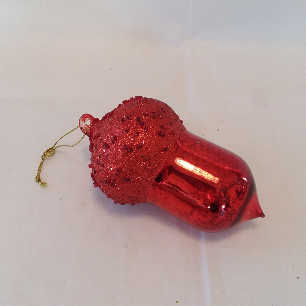 Vntg Acorn Ornament Large 5" Crackle Glass Glitter Fairy Fall Christmas